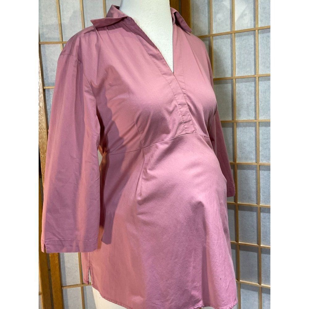 Duo Maternity Med Pink Stretch Tie Back Tunic Blouse Side Zip
